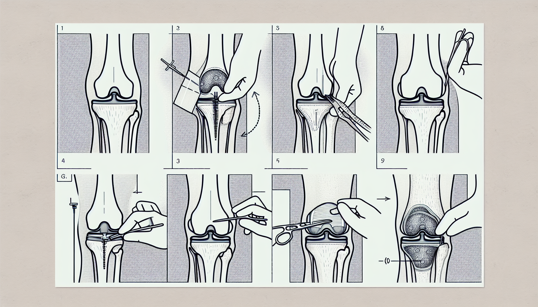 Illustration of the surgical procedure for minimally invasive knee arthroplasty