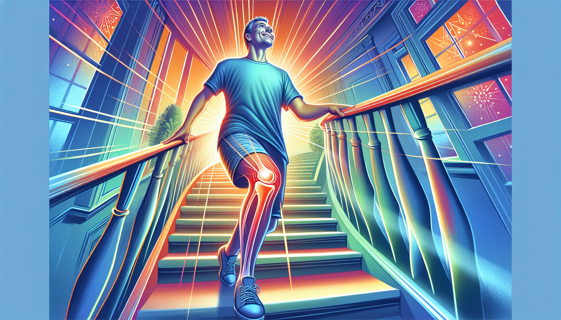 Illustration of a person enjoying improved mobility and stability after knee arthroplasty